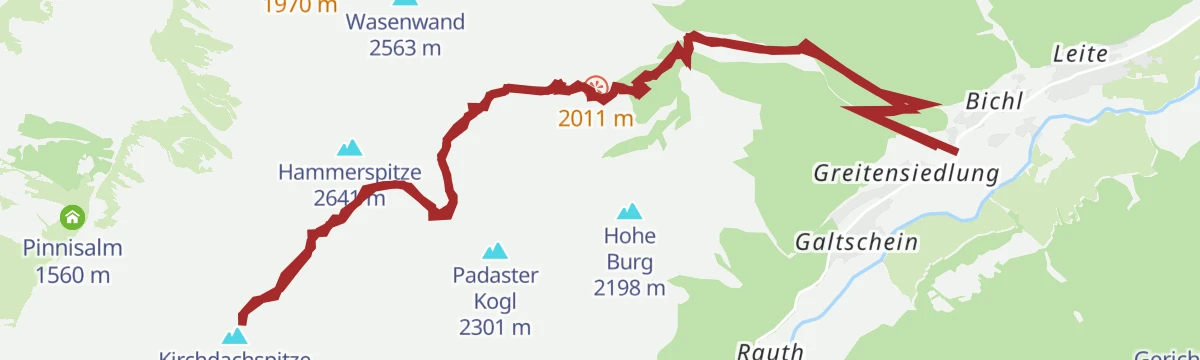 Route map: Kirchdachspitze (2.840 m) von Trins